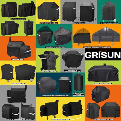 Grisun Grill Cover for Oklahoma Joe's Rider 900 & Rider DLX Grills, Anti-Fade Waterproof Charcoal Offset Smoker Cover, Strap for Fix, Fabric Handle for Easy Put On and Take Off, 600D Material, Black