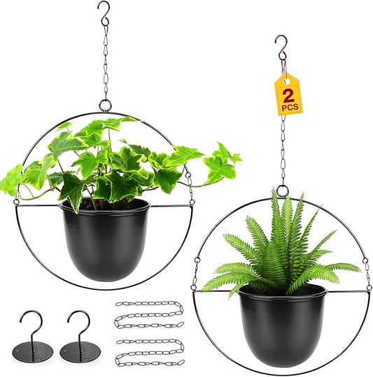 Metal Hanging Planters, Indoor and Outdoor Hanging Planter, Wall Planters with Mid Century Holder, Extra Chain, Hooks for Modern Home Décor