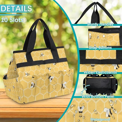 Garden Tote Bag with Pockets Honeycomb Gardening Bags for Tools Organizer Heavy Duty Storage Bag with Handle for Lawn Yard Casual