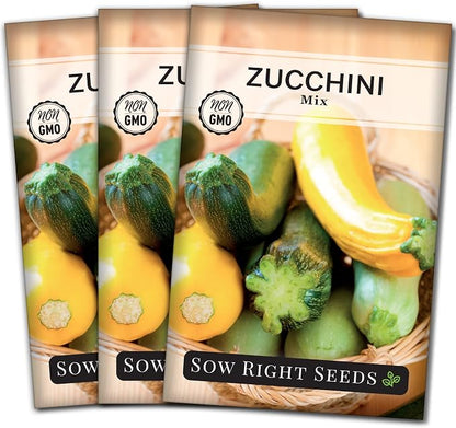 Sow Right Seeds - Zucchini Mix Seed for Planting - Non-GMO Heirloom Packet with Instructions to Plant and Grow an Outdoor Home Vegetable Garden - Vigorous and Productive Variety Pack (3)