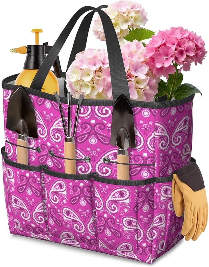 Paisley Garden Tool Bag - Waterproof Garden Tote with 8 Pockets, Large Storage Home Organizer Gardening Tool Oxford Bag for Garden Tools Kits Holder, Ideal Outdoor Gardening Gift for Women & Men