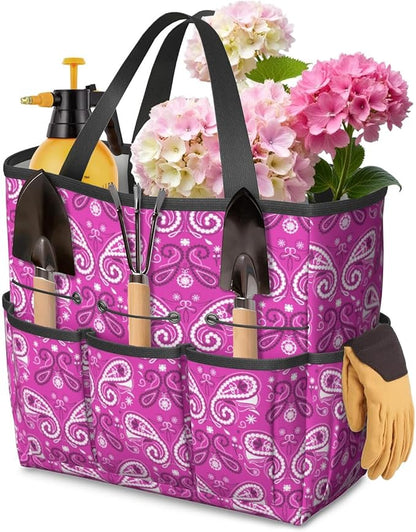 Paisley Garden Tool Bag - Waterproof Garden Tote with 8 Pockets, Large Storage Home Organizer Gardening Tool Oxford Bag for Garden Tools Kits Holder, Ideal Outdoor Gardening Gift for Women & Men