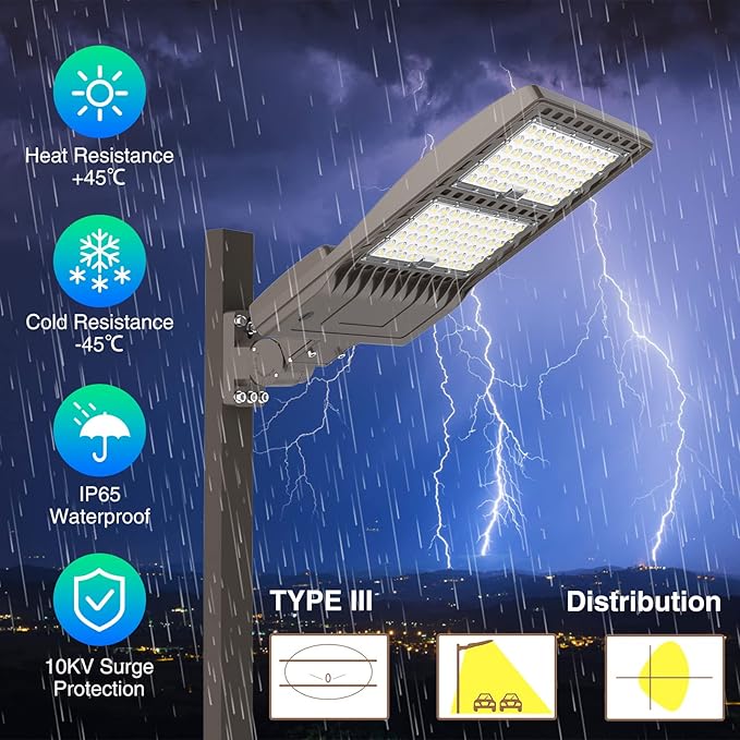 320W LED Parking Lot Light 44800LM with Photocell, UL DLC Listed, 5000K Shoebox Pole Light with Arm Mount, AC100-277V, IP65 Waterproof Commercial Street Area Lighting for Driveway/Roadway/Yard