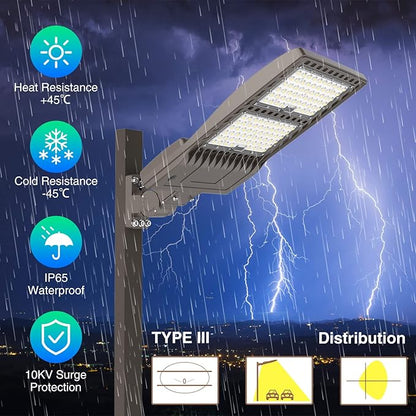 320W LED Parking Lot Light 44800LM with Photocell, UL DLC Listed, 5000K Shoebox Pole Light with Arm Mount, AC100-277V, IP65 Waterproof Commercial Street Area Lighting for Driveway/Roadway/Yard