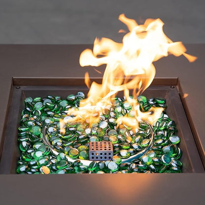 onlyfire Flat Fire Glass Beads for Propane Fire Pit, 1/2 Inch Reflective Firepit Glass Rocks 10 Pounds Flat Marbles for Gas Fireplace and Fire Pit Table, Emerald Green
