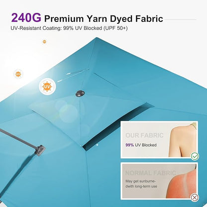 PURPLE LEAF 12FT Cantilever Outdoor Umbrellas Large Patio Umbrella Hanging Double Top Square Offset Umbrella with 360°Rotation Tilting Umbrella Outdoor Patio, Turquoise Blue