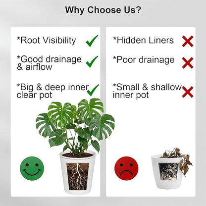 4 Pack of 7in and 5in Double-Layer Self-Watering Pot with Clear nusery Pot - Indoor Planter with Drainage for Root Visibility,semi Hydro pots for repotting Orchids,Aroid or Monstera,Black