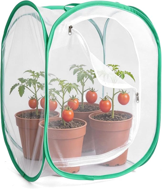 Gardon Mesh Plant Enclosure, Pop-Up Mesh Plant Cover from Pests, Birds, Animals, Plant Netting Cage for Tomato, Fruit, Vegetables, Flowers with Zipper Door 15.7 x 15.7 x 23.6 Inch