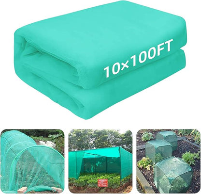 10 x 100FT Garden Mesh Netting, Ultra Fine Mesh Protection Netting Plant Covers Greenhouse Row Cover Raised Bed Screen Barrier Net for Vegetable Fruits Flowers Trees Crops, Green