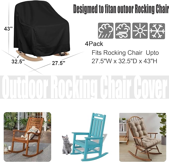 Patio Chair Covers Waterproof Patio Furniture Covers, 27.5"W x 32.5"D x 43"H for Outdoor Rocking Chair 4 Pack