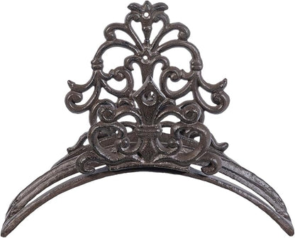 MyGift Wall Mounted Garden Hose Holder, Decorative Vintage French Floral Scrollwork hose Reel Hanger, Dark Coffee Cast Iron Water Hose Storage Rack