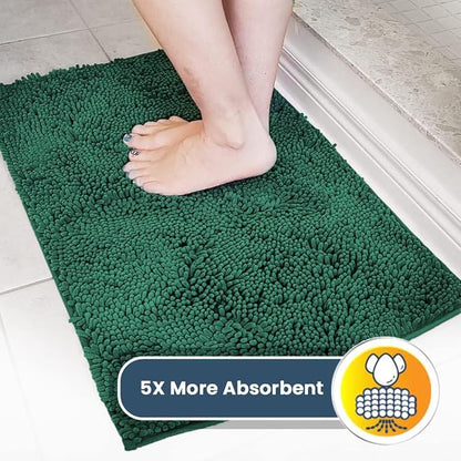 Muddy Mat® | Super Water Absorbent Door Mat Indoor, Microfiber Quick Dry Chenille Entryway Rug, Slip Resistant Front Door Mat, Indoor Mats for Entryway, Machine Washable Pet Rug, Dark Green 5ft x 7ft