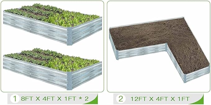 Galvanized Raised Garden Beds 2-Pack (8x4x1ft Each) – Flat Panel Design with 4 Support Bars, Heavy-Duty Metal Planter Box for Vegetables, Herbs, Flowers, Budget-Friendly Steel Garden Kit