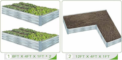 Galvanized Raised Garden Beds 2-Pack (8x4x1ft Each) – Flat Panel Design with 4 Support Bars, Heavy-Duty Metal Planter Box for Vegetables, Herbs, Flowers, Budget-Friendly Steel Garden Kit