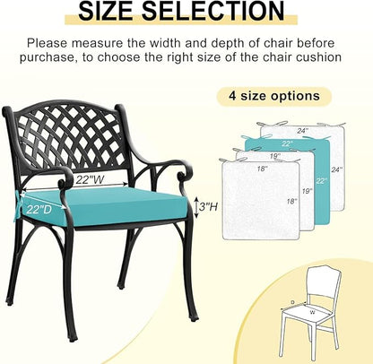 downluxe Waterproof Outdoor Chair Cushions for Patio Furniture, 22" x 22" x 3" Patio Chair Cushion with Adjustable Ties & Portable Handle, Square Outdoor Cushion with Removable Cover, Teal, 2 Pack
