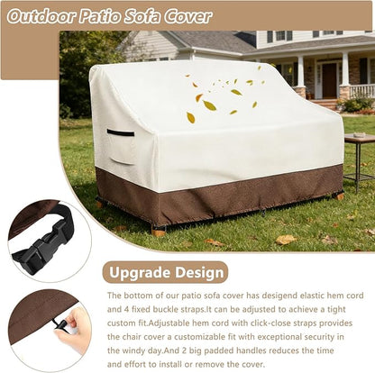 Waterproof Patio Sofa Cover, Heavy Duty 2-Seater Outdoor Couch Cover Size Up to 60W x 30D x 30H Inches, Lawn Patio Furniture Covers with Air Vent (Beige)