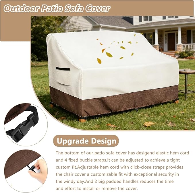 Waterproof Patio Sofa Cover, Heavy Duty 3-Seater Outdoor Couch Cover Size Up to 79W x 38D x 35H Inches, Lawn Patio Furniture Covers with Air Vent (Beige)