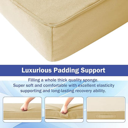 IASEAHK Patio Chair Cushions, 19" x 19" x 3" Outdoor Chair Cushions Set of 4, Waterproof Outdoor Cushions for Patio Furniture, Outdoors Seat Cushions Set of 4 with Handle and Ties, Light Khaki