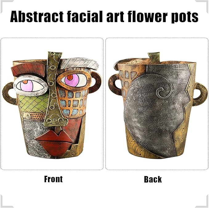 Abstract Face Flower Pots Head,Creative Inspiration Succulent pots,Head Planter with Drainage Hole,Colorful Plant Pots for Outdoor Garden Decor and Home Art Decoration(Retro)