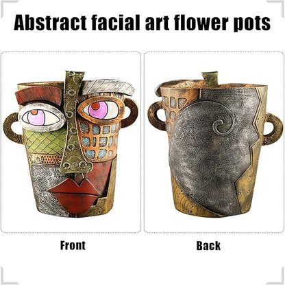 Abstract Face Flower Pots Head,Creative Inspiration Succulent pots,Head Planter with Drainage Hole,Colorful Plant Pots for Outdoor Garden Decor and Home Art Decoration(Retro)
