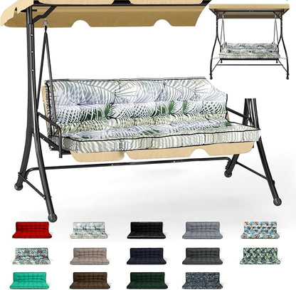 Swing Replacement Cushions with Backrest, 2 or 3 Seater Waterproof Non-Slip Overstuffed Swing Pad, Indoor/Outdoor Bench Cushion for Porch Chair Swing Garden Furniture (Flower color2, 40 * 70.8in)