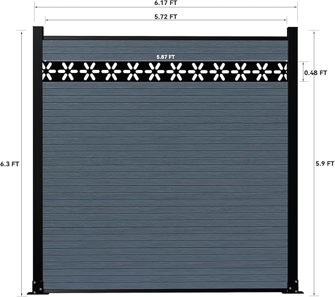 6 Feet×6 Feet Privacy Fence, Outdoor Wood Plastic Composite Fence Panel, Waterproof Security Barriers Fencing, WPC (Gray, Floral (1 Panel - 1 Post))