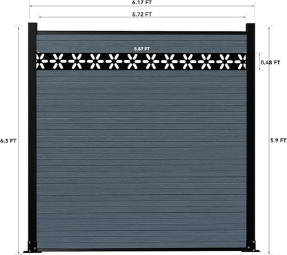 6 Feet×6 Feet Privacy Fence, Outdoor Wood Plastic Composite Fence Panel, Waterproof Security Barriers Fencing, WPC (Gray, Floral (1 Panel - 1 Post))