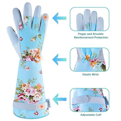 Extended Sleeve Garden Gloves for Women, Soft Grip Gardening Gloves, Lightweight Comfort Wear for Planting, Landscaping & Outdoor Tasks, Blue Small