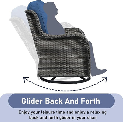 Wicker Patio Furniture-7 Pieces Rattan Patio Furniture Set Outdoor Patio Couch with Swivel Patio Chairs Ottomans and Coffee Table for Deck Poolside Backyard-Grey/Blue