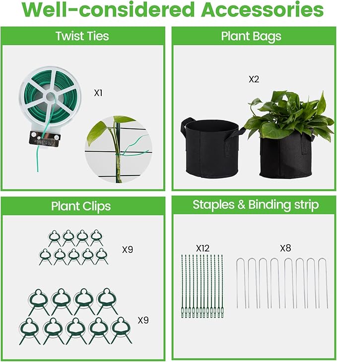 Foldable Cucumber Trellis - 2 Pack, A-Frame Garden Trellis 46" L X 18" W, Steel Climbing Plants Support Raised Bed Trellis with Twist Ties & Plant Bags for Climbing Plants Outdoor