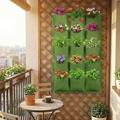 WFIST Vertical Hanging Planter Bag, Breathable Felt Wall Garden Planter with Metal Grommets, Indoor/Outdoor Space-Saving Herb & Flower Growing Pouch (18-Pocket)