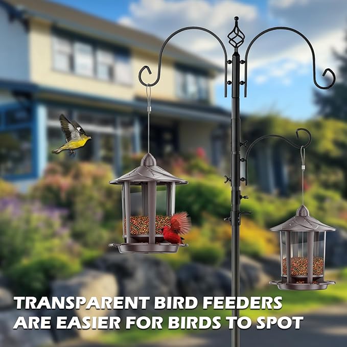 Birdream Bird Feeders for Outdoor Hanging, Assembly Required, 1-Min Easy Setup, Charming Castle Design, Attracting Cardinals Chickadees Goldfinches & Sparrows - Brown