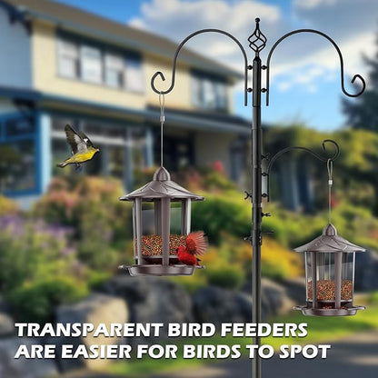 Birdream Bird Feeders for Outdoor Hanging, Assembly Required, 1-Min Easy Setup, Charming Castle Design, Attracting Cardinals Chickadees Goldfinches & Sparrows - Brown