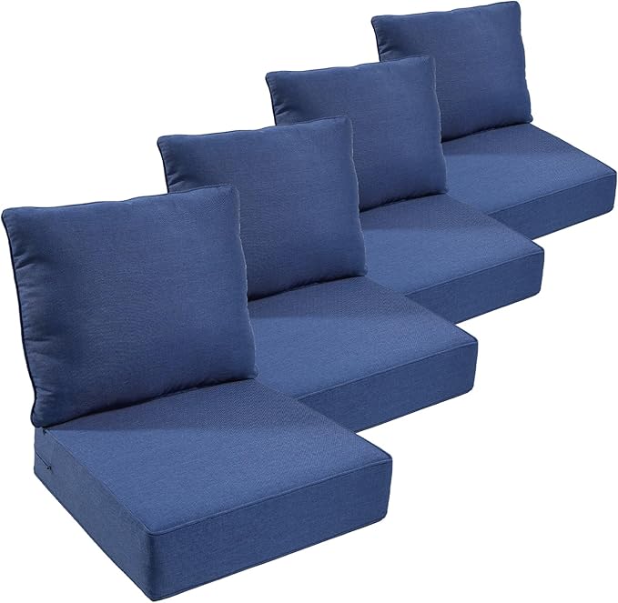 Outdoor Furniture Cushions, 6 inch Thick Seat Cushions for Outdoor Furniture, Waterproof 24x24 Patio Couch Cushions, Replacement Chair/Sofa Cushion, Include 4 Back & 4 Seat Cushion, Thick/Blue