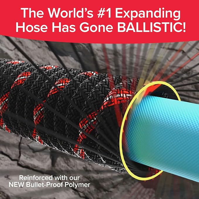 Pocket Hose Ballistic 75 FT Expandable Garden Hose w/Pocket Pivot Swivel Connector, Anti-Burst Sleeve Reinforced with Bulletproof Fiber, Lightweight, No-Kink, Compact, UV-Protected, AS SEEN ON TV