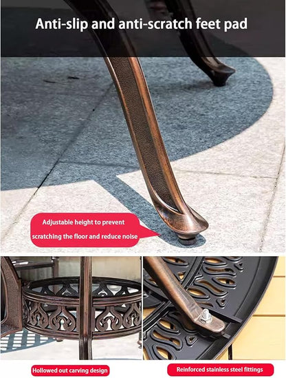Outdoor Table Cast Aluminum Round Patio Table with Umbrella Hole All Weather Outdoor Dining Table for Lawn Garden Backyard (100cm Orchid Round Table)