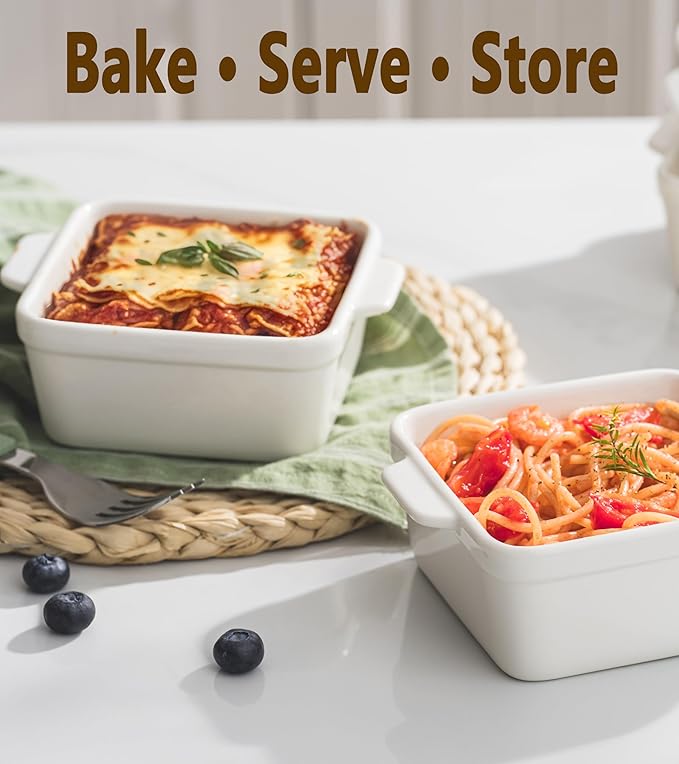 16 oz Small Baking Dish Set of 4, Individual Casserole Dishes for Oven, Ceramic Square Ramekins for Meal Prep, Lasagna, Desserts, Freezer Safe