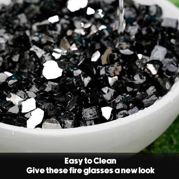 Skyflame 15-Pound Black Fire Glass, 1/2 Inch Reflective Fireplace Glass for Fire Table, Fire Bowl, Landscaping
