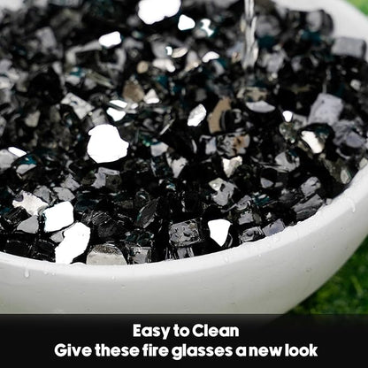 Skyflame 15-Pound Black Fire Glass, 1/2 Inch Reflective Fireplace Glass for Fire Table, Fire Bowl, Landscaping