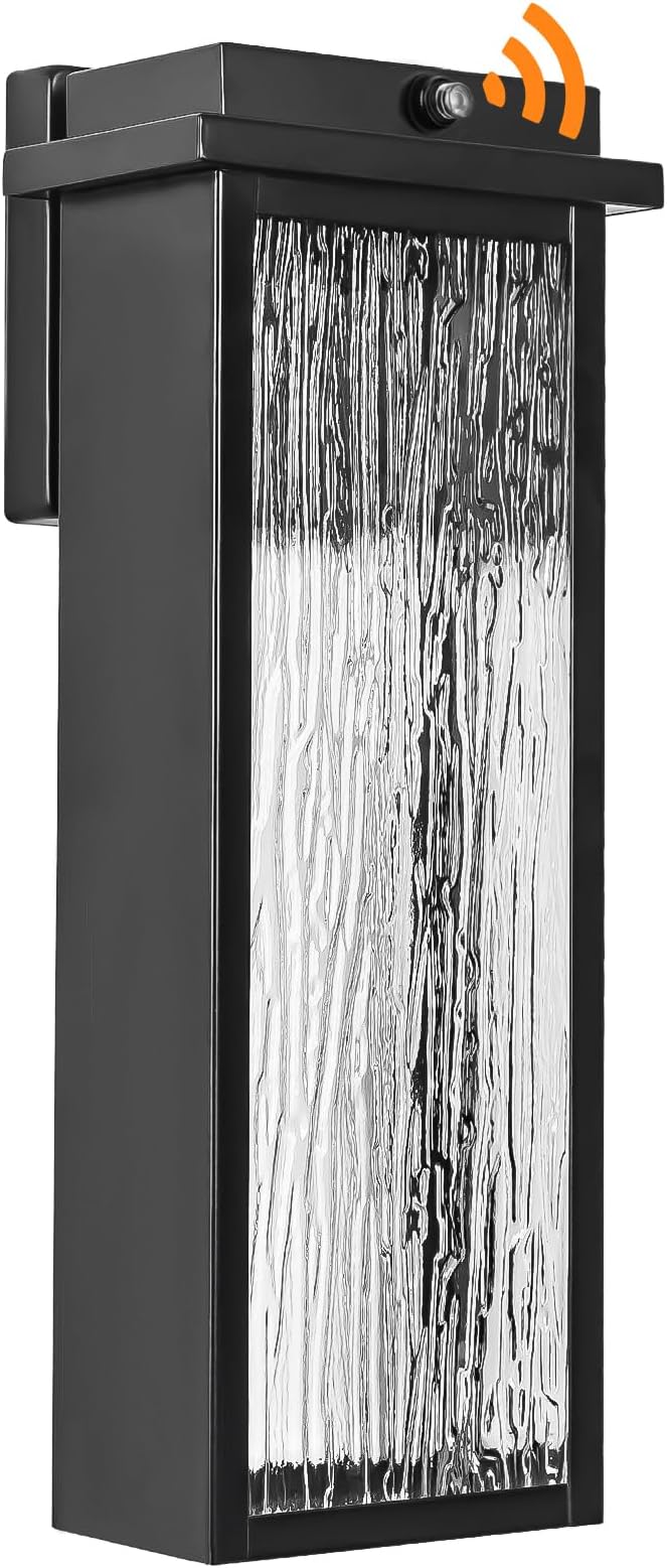 16" Black Dusk to Dawn LED Outdoor Wall Light, Large Exterior Lighting Fixture, Modern Outside Wall Mounted Porch Sconce, Waterproof Patio Lantern Lamp with Sensor, 1 Pack