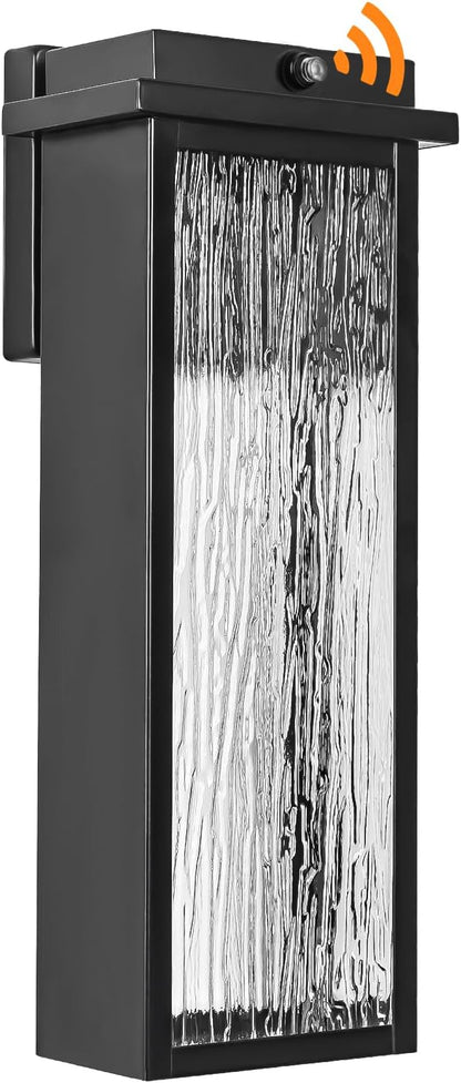 16" Black Dusk to Dawn LED Outdoor Wall Light, Large Exterior Lighting Fixture, Modern Outside Wall Mounted Porch Sconce, Waterproof Patio Lantern Lamp with Sensor, 1 Pack