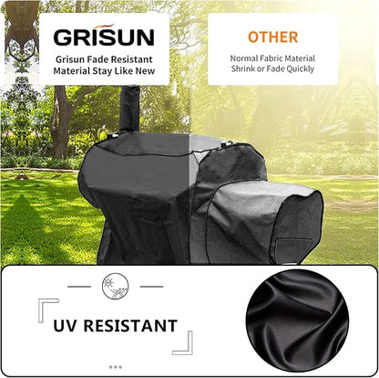 Grisun Grill Cover for Oklahoma Joe's Longhorn Offset Smoker, Anti-UV Waterproof Offset Smoker Cover for Oklahoma Joe's 13201747-50, Heavy-Duty 600 D Polyester, Black (70" L x 60" H x 40" W)