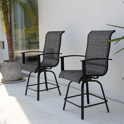 Grand patio Counter Height Outdoor Swivel Bar Stools Set of 2, Patio Bar Chairs with Arms Backs for Porch Balcony, Poolside, Deck (Black&Grey Plaid, 2PC)