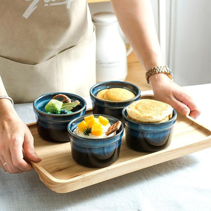 Ceramic Ramekins, 8 oz Creme Brulee Baking Cups, Set of 4, Dark Blue | Reactive Glaze Finish, Oven Safe, Ideal for Souffle, Custard, Pudding, Dips, Ice Cream & Appetizers