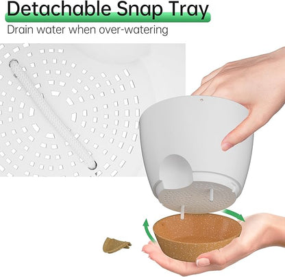 ZMTECH 6.5 Inch Hanging Planters for Indoor Outdoor Plants, 2 Pack Self Watering Hanging Plant Pots with Drainage Holes and Removable Saucer, Plastic Flower Hanging Pots with Watering Lip (White)