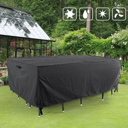 Tempera Outdoor Dining Set Cover for Outside Table and Chairs, Square Patio Table Covers for Outdoor Furniture, Anti-Fading, Windproof, 102''L x 74''W x 27.8''H, Space Grey