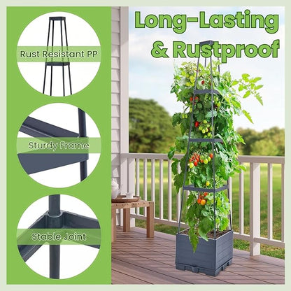 Lancisism 2 Pack Raised Garden Bed Tomato Planter with Trellis - 57" Self Watering Planter Box for Climbing Plants Vegetables Flowers - Garden Tomato Pots with Cage for Patio Greenhouse Indoor Outdoor