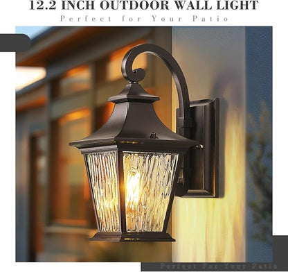 Emliviar 12.2 Inch Wall Light with Water Ripple Glass, 1-Light Outdoor Patio Light for House, Die-cast Aluminum in Oil Rubbed Bronze Finish, XE219B ORB
