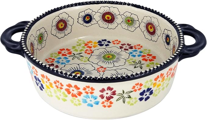 Baking Dishes For Oven, 1 Quart Round Casserole Dishes For Oven-colored flowers B-round 950ml