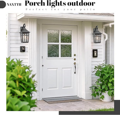 Outdoor Wall Lights 14 Inch Exterior Waterproof Lighting Fixtures Aluminum Material and Water Ripple Glass E26 Socket Black Outdoor Lights for House Garages